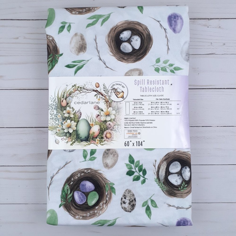 Fabric Tablecloth Spring Easter Bird Nest Eggs 60x104 Spill Resistant - Picture 2 of 2